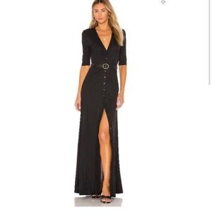 NWT L'Academie The Esperanza V Neck Button Down Ribbed Maxi Dress in Black Small